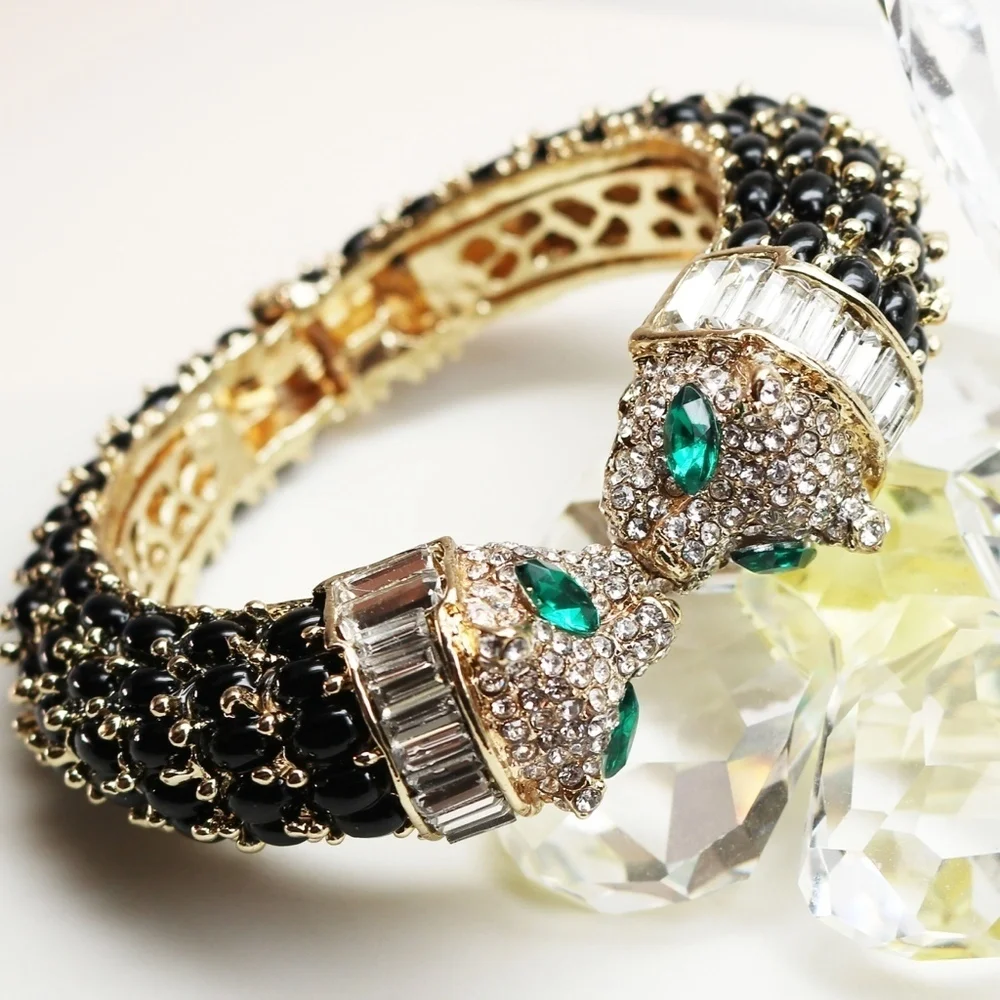 Exquisite Crystal Panther Chunky Cuff Bracelets - New Condition